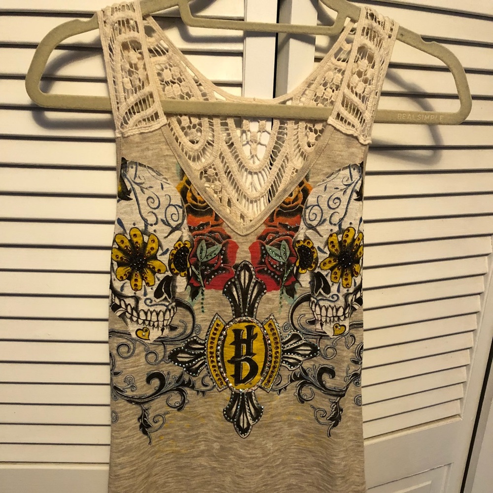 Harley Davidson V-Neck tank crochet size Small
